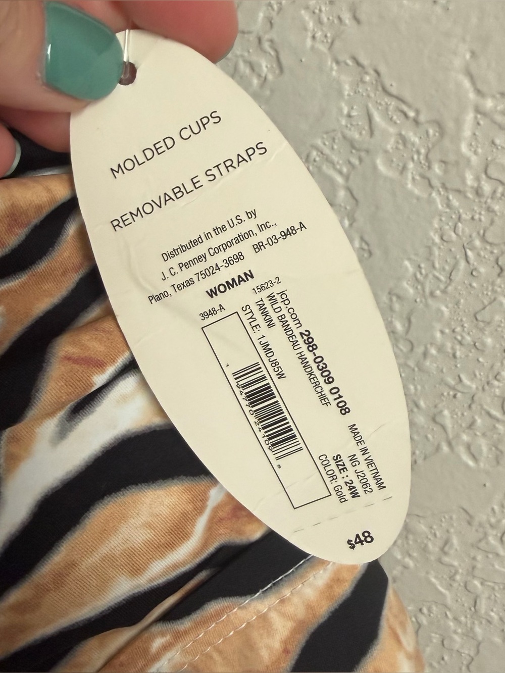 NWT Mynah Women's Plus Size 24W Tiger Removable Straps Tankini Swimsuit Top - Picture 3 of 6